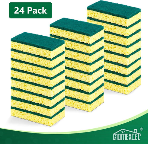 Heavy Duty Scrub Sponges Kitchen 24pcs,Dual Side Cleaning Dish Sponges for Non-Coated Cookware,Pocelain Bakeware and More...