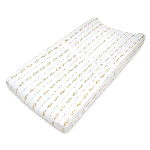 American Baby Company 2 Pack Printed 100% Cotton Knit Fitted Contoured Changing Table Pad Cover - Compatible with Mika Micky Bassinet, Taupe Feath...