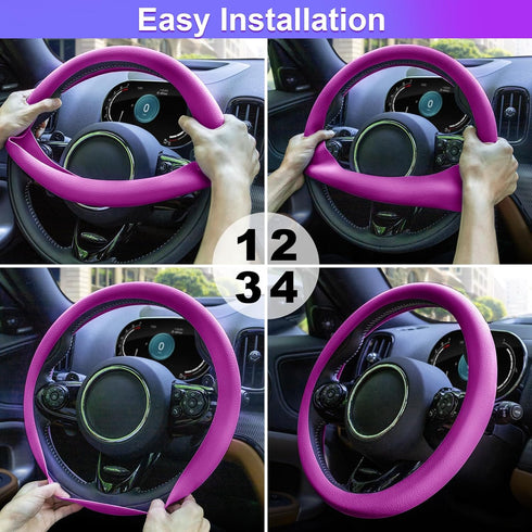 Spurtar Steering Wheel Cover, Soft Silicone Leather Texture Steering Wheel Covers, 14"-15" Anti-Slip Car Purple Steering Wheel Cover, Car Steering...