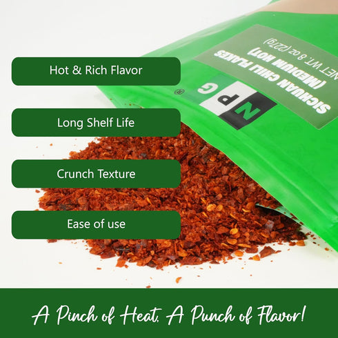 NPG Authentic Sichuan Chili Flakes 8 Ounces, Medium Hot, Szechuan Crushed Red Pepper Flakes Bulk, Essential Spice Seasoning for Making Kimchi, Chi...