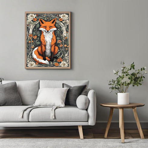 Posterizer 1 pcs- Abstract red fox standing between flowers-Art for Animal Lovers-Floral Botanical Art- Gift for Men Women Entrepreneur Teens-Deco...