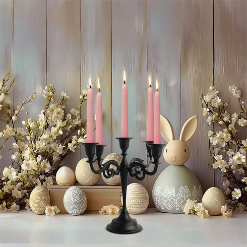 Rely+ 5 Arm Matte Black Candelabra Taper Candle Holders Decorations Indoor Kitchen Décor Table Candles Candlestick Candelabra Centerpiece Gothic H...