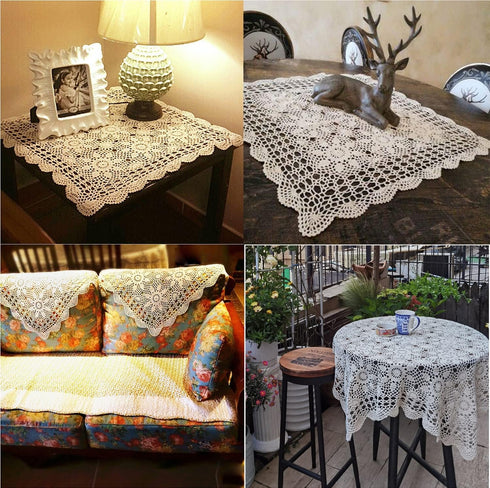 Damanni Beige Cotton Handmade Crochet Lace Tablecloth Doilies Table Overlay,Square,31 Inch by 31 Inch...