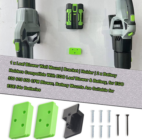 DECKMAN 1 x Leaf Blower Wall Mount | Holder | 2 x Battery Holders Compatible with EGO Leaf Blower/Battery, Blower Wall Mount for EGO 530 615 650 C...