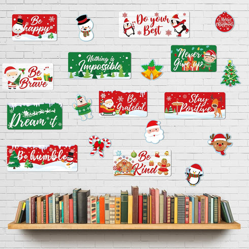 Whaline 37Pcs Christmas Bulletin Board Decorations Motivational Xmas Cut-outs Cute Santa Snowman Cutouts Classroom Decor Xmas Rule Posters for Win...