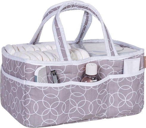 Circles Gray Storage Caddy - Circles Body, Handles and Lining, Solid Trim, Gray and White, Two Handles, 12 in x 6 in x 8 in...