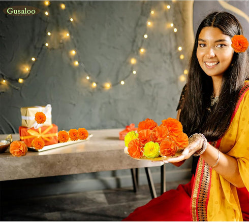 Marigold Flower Heads 50Pcs, Mexican Marigold Artificial Flowers for Day of The Dead Diwali Home DIY Garland Craft Wedding Mexican Party Decoratio...