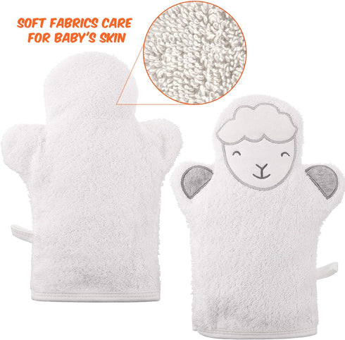 Shappy 4 Pieces Baby Bath Mitt Washcloths Gloves Panda Toddler Soft Washcloths for Kids Designed in Cute Animal Yellow Duck Shark Sheep Cotton Tow...