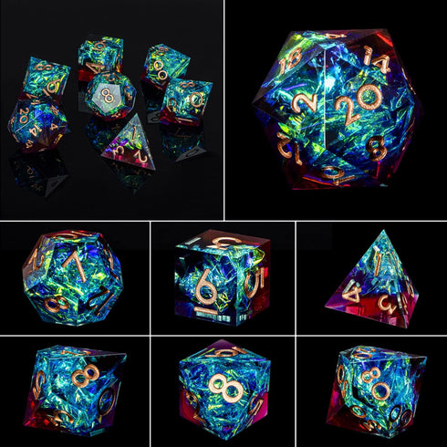 ARUOHHA Sharp Edges Dice Set DND Resin Lightning D&D Dice with Box, Translucent Polyhedral Dice Dungeons and Dragons RPG Role Playing Games Handma...