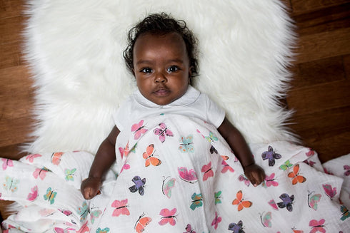 Lulujo Baby 100% Cotton Muslin Swaddle Blanket, 47 x 47-Inches, Butterfly...