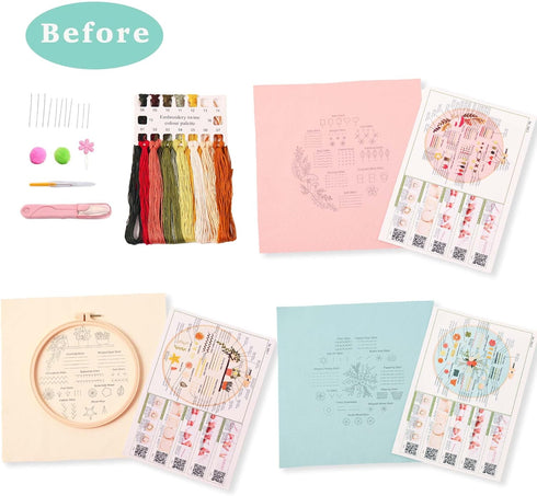 REEWISLY 3p of Embroidery kit with Patterns and Instructions, DIY Adult Beginner Cross Stitch Kits, Including 1 Plastic Embroidery Hoop, 1 Pair of...
