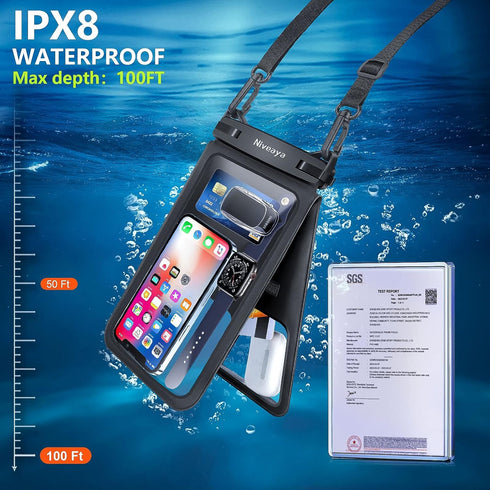 Niveaya [Up to 10.5" Waterproof Phone Pouch - 2 Pack, Waterproof Phone Lanyard Case with iPhone 15/14/13/12 Pro Max up to 8.3", Phone Dry Bags for...