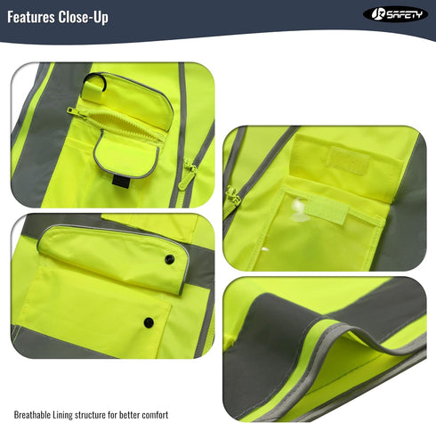 JKSafety 9 Pockets Class 2 High Visibility Zipper Front Safety Vest With Reflective Strips,Meets ANSI/ISEA Standard (Large, 150-Yellow)...