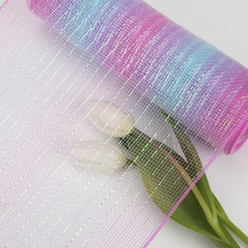 Decorative Mesh ribbon 10 Inch x 30 Feet(10Yard), Poly Mesh Ribbon with Metallic, Metallic Foil Ribbon Mesh Roll for Spring Wreaths, Party, Craft ...