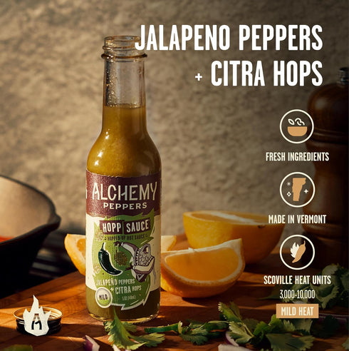 Jalapeño Peppers + Citra Hops Hot Sauce by Alchemy Peppers - Zesty Jalapeño Peppers, Juicy Citra Hops, Agave, Lime, and Garlic - Mild Heat - 5 oz ...