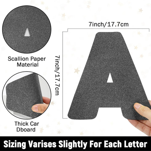 150 PCS Large 7" Font Letters and Punctuation Set Glitter Black Classroom Alphabet Cutout for Bulletin Board Display Home School A Great Helper to...
