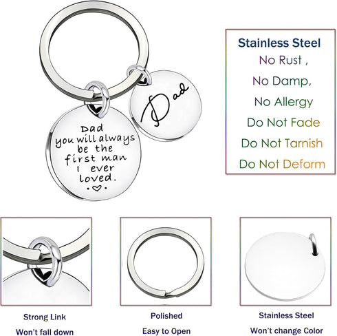 Dad Gift from Daughter Son Key Chain Men Wedding Gifts Fathers Day Dad you will always be the first man i ever loved...
