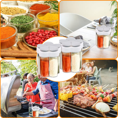 2 PCS Travel Spice Containers, 5 in 1 Camping Seasoning Jars, Clear Plastic Condiment Bottle for Camper, Hiking, BBQ, Picnic...