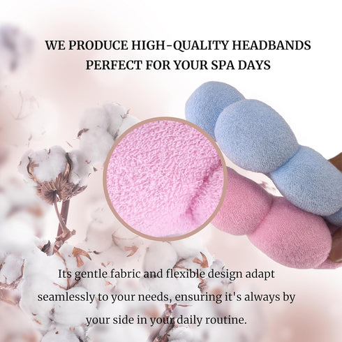 Spa Headband for Washing Face, Cute Pink Makeup Headband, Puffy Spa Headband, Terry Towel Cloth, Versed Headband, Bubble Skincare Headband, Sponge...