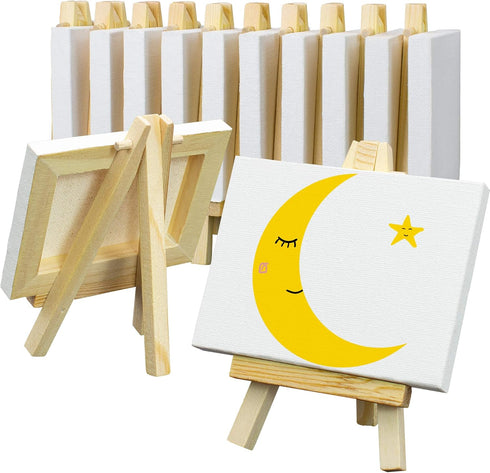 FIXSMITH 3x4 Inch Mini Stretched Canvas Easel Set- Bulk Pack of 12,Set Contains 12 Mini Rectangle Canvases &12 Mini Easels,Small White Art Canvase...