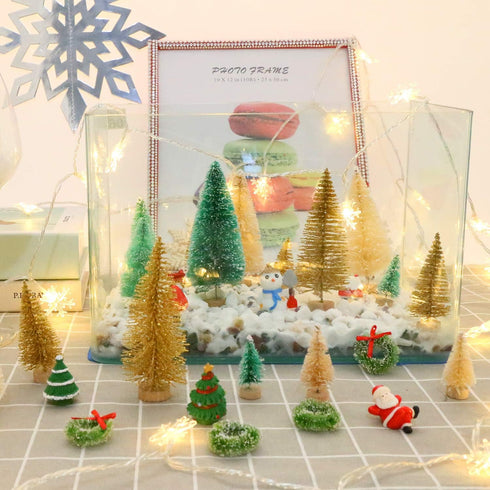 30 Pieces Miniature Sisal Frosted Christmas Trees Bottle Brush Mini Trees Plastic Tabletop Trees Ornaments for Christmas Room Decor Home Table Top...