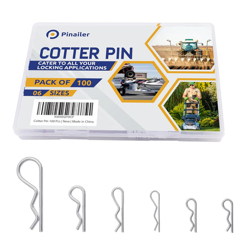 100 Pcs Cotter Pin Assortment Kit – Zinc Plated R Clip Stainless Steel Cotter Pins with 6 Different Sizes – Easy Installation & Tool Free Removal ...