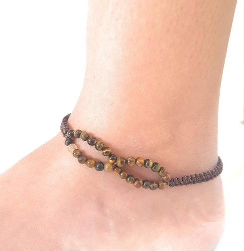 Infinityee888 Tiger Eye Anklet Bracelet bead woven Brown Wax 8 Infinity Endless Love Symbol Adjustable Ankle Bracelets for Men, Women, teen girl H...