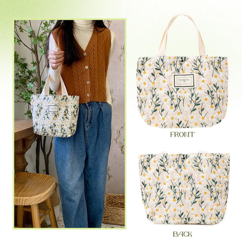 Women's Tote Bag Mini Flowers Embroidered Handbag Small Cellphone Purse Canvas Hobo Bag...