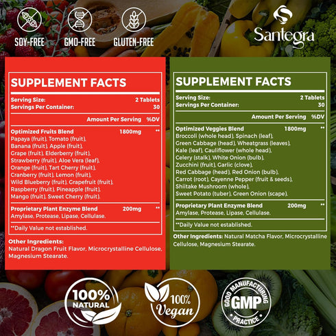 2000 MG Fruits and Vegetables Supplements, Natural Balance Over 35+ Fruits and Vegetables, 100% Whole Food Superfoods Fruit and Veggies Supplement...