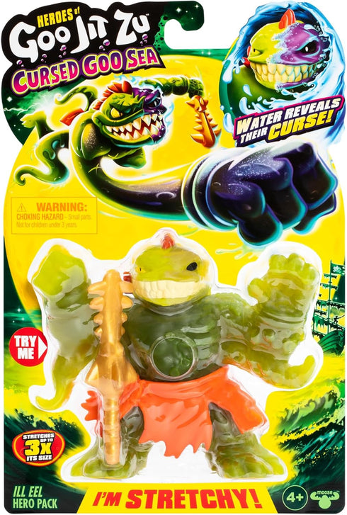 Heroes of Goo Jit Zu Cursed Goo Sea | Super Stretchy, Goo Filled Toy Ill Eel Action Figure Hero Pack | with Color Changing Face That Reveals His C...