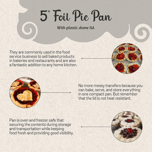 Safca KitchenDance Disposable Aluminum Foil Tart Pan with Lid - 5" Aluminum Foil Individual Pie Pans, Mini Pie Pans, Pot Pie Tins, Baking Pan Perf...