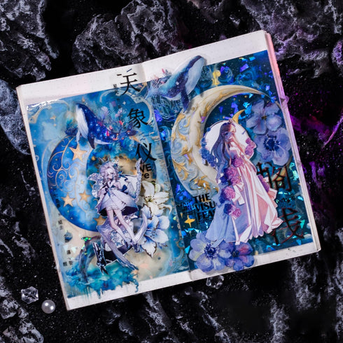 30 Sheets Holographic Fantasy Star Moon Scrapbook Paper - Self Adhesive Shiny Mysterious Starry Night Scrapbook Washi Stickers for Junk Journal Su...