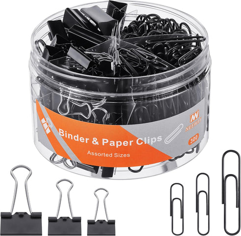 300pcs Paper Clips Binder Clips, Paper Clips Assorted Sizes, Binder Clips Assorted Sizes, Black Paper Clip, Black Binder Clip...
