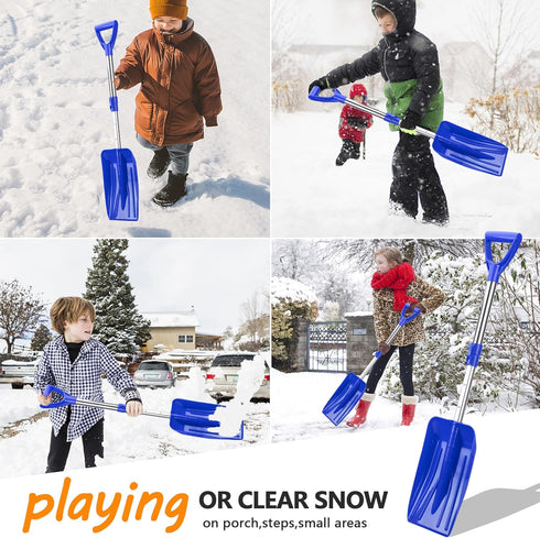 27.5-33.5 Inch Adjustable Kids Snow Shovel- Detachable Kids Digging Snow Shovel with D-Grip Handle- Durable Beach Snow Shovels for Kids Outdoor Ya...