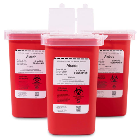Alcedo Sharps Container for Home Use and Professional 1 Quart (3-Pack) | Biohazard Needle and Syringe Disposal | Small Portable Container for Trav...