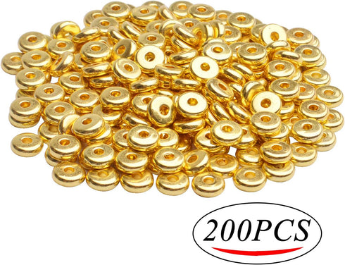 200pcs 8mm Flat Round Rondelle Spacer Beads Disc Spacers Loose Beads Jewelry Metal Spacers for DIY Bracelet Necklace Crafts,Gold...