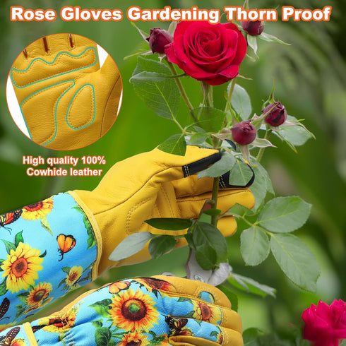 Gardening Gloves for Women, Rose Gloves Gardening Thorn Proof, Long Garden Gloves for Women, Breathable Cowhide Leather Gauntlet (Medium, Blue)...
