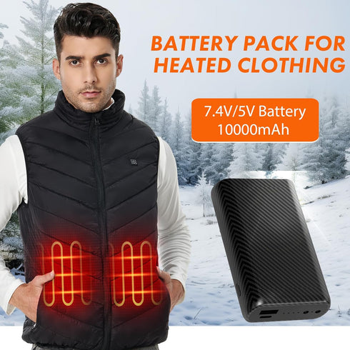 10000mah 7.4V 7.2V Heated Jacket Battery Pack 5V2A Heated Vest Rechargeable Power Bank Battery Pack for Heated Vests Heating Jackets Hoodies Pants...