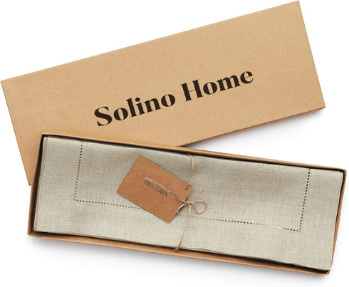 Solino Home Linen Placemats Set of 4 - Classic Hemstitch Natural Placemats 14 x 19 Inch - 100% Pure Linen Table Mats for Summer, Fall...