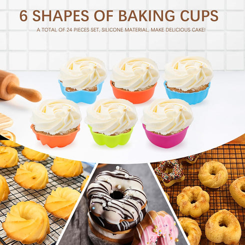 To encounter 24Pack Silicone Molds, Nonstick 2 3/4 inches Donut Mold, Silicone Baking Cups, Donut Pan, Muffin, Jello, Bagel Pan, Oven- Microwave- ...