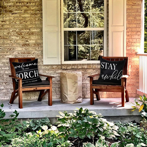Outdoor Pillow Covers Waterproof 18x18 Set of 2 Black and White Decorative Welcome to Our Porch Stay Awhile Cushion Cases for Patio Furniture Sofa...