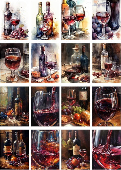 Decoupage Paper Pack (35 Sheets 6"x8") Watercolour Paintings of Amazing Wine and Grapes FLONZ Vintage Illustration Pictures Cards for Decoupage, C...