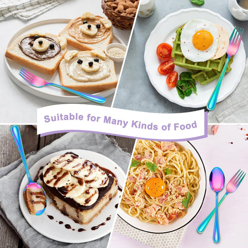 E-far 10-Piece Rainbow Toddler Utensils, Kid Stainless Steel Silverware Set, Children Safe Forks and Spoons Set for Self Feeding, Healthy & Non-To...
