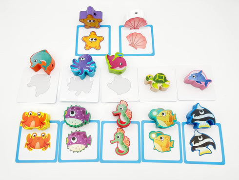 JAQI Montessori Educational Wooden Threading Stringing Toys Dinosaurs Traffic Space Insects Animals Fruits Lacing Beads Preschool Learning Toys fo...