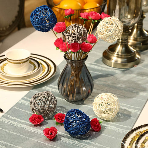Yaomiao 6 Pieces Wicker Rattan Balls Decorative Orbs Vase Fillers for Craft, Party, Wedding Table Decoration, Aromatherapy Accessories(Blue Gray W...