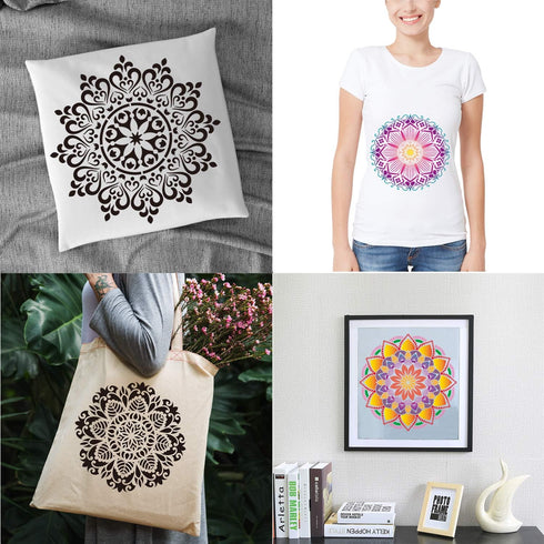 9 Pack 12 x 12 Inch Large Rangoli Stencils Mandala Stencil Laser Cut Painting Template for DIY Art | Wall Stencil, Tile Stencil, Floor Stencils - ...