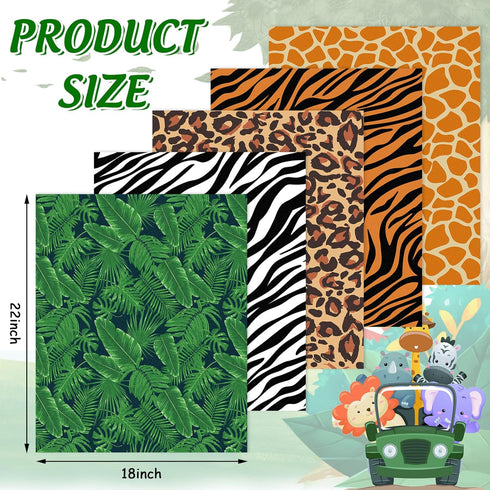 Whaline 5Pcs Safari Theme Cotton Fabric Bundles 18 x 22 Inch Animal Print Fat Quarters Safari Animal Quilting Patchwork Squares Sewing Fabrics for...