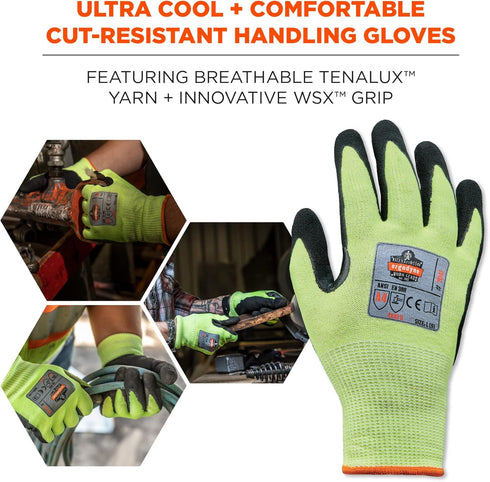 Ergodyne unisex adult Nitrile-coated ANSI A4 Nitrile Coated CR Gloves, Lime, Extra Large US, Factory...