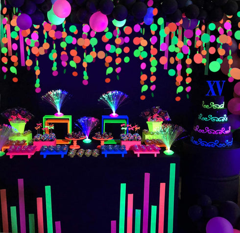 Midnight Glo Neon Paper Garland Circle Dots Hanging Decorations for Birthday Party Wedding Decorations Black Light Reactive UV Glow Party 78ft(6 P...