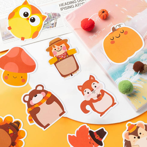 30 Pack Turkey Pumpkin Sticky Notes, Total 600 Sheets, Cute Thanksgiving Fall Animal Fox Bear Hedgehog Harvest Self Sticky Memo Pads for Office Sc...